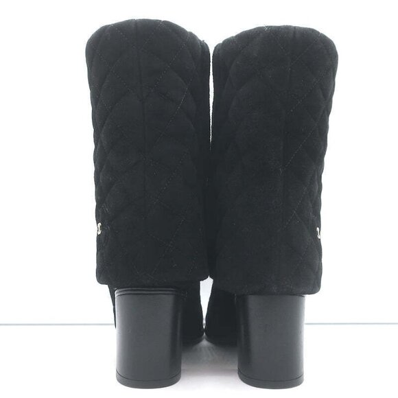 Chanel 17B Clover & Heart Quilted Fold-Over Boots Black Suede Size 35.5 - Picture 9 of 12